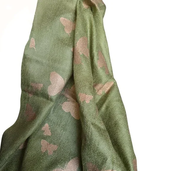 Pakistani NIDA AZWER ATELIER Scarf, Stole, Wrap 78 x 28 Green Gold Butterflies - Picture 5 of 12